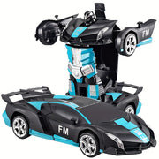Remote Control Car Transforms into Robot 360 Drift Lights USB Rechargeable Battery Black and Blue Sports Car