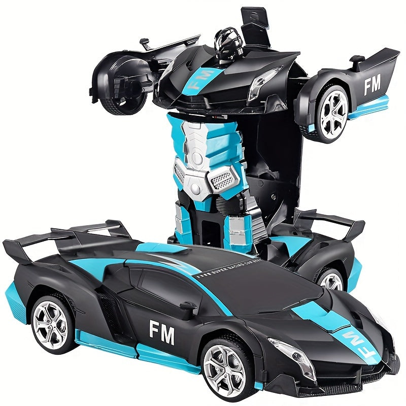 Remote Control Car Transforms into Robot 360 Drift Lights USB Rechargeable Battery Black and Blue Sports Car