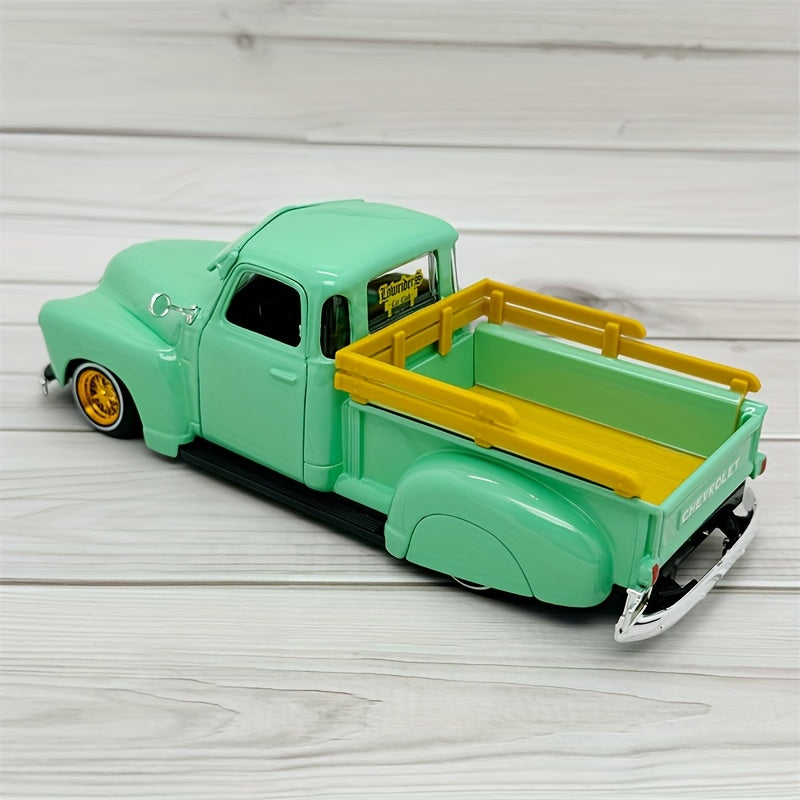 Coche de modelo de hojalata para niños a escala 1:25, camión pickup vintage verde de aluminio