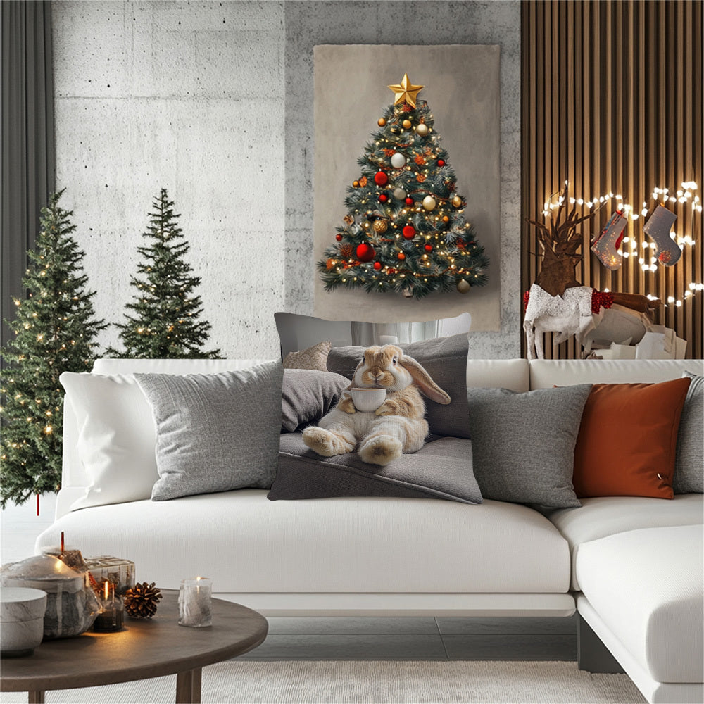 Double-Sided Lop Eared Rabbit Pillow Cover Square Cushion Case Christmas Home Decor Polyester