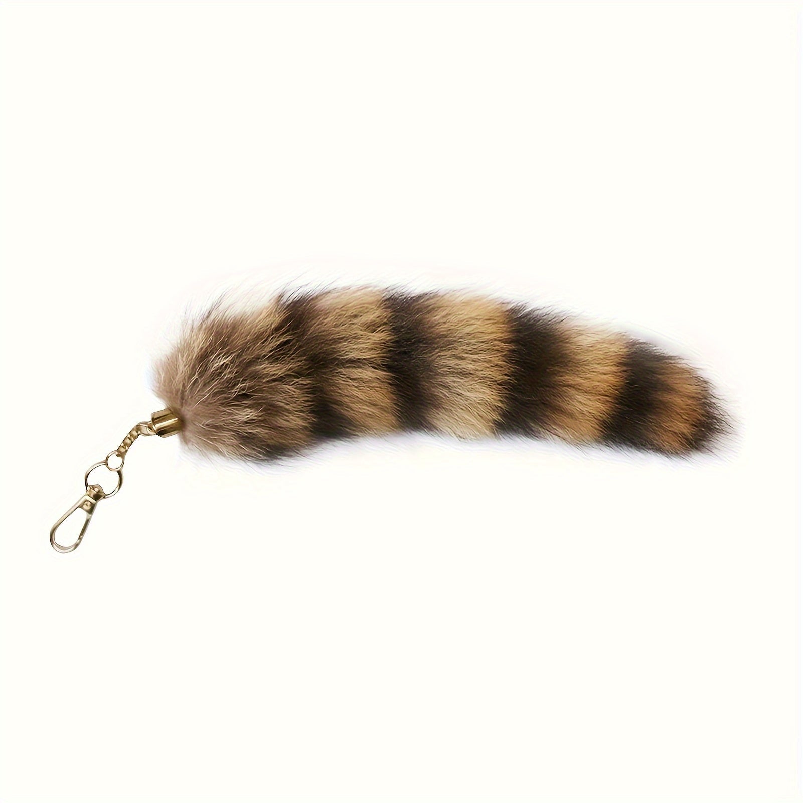 Llavero con pompón de cola de mapache falso con anillo de metal para bolsos y regalos