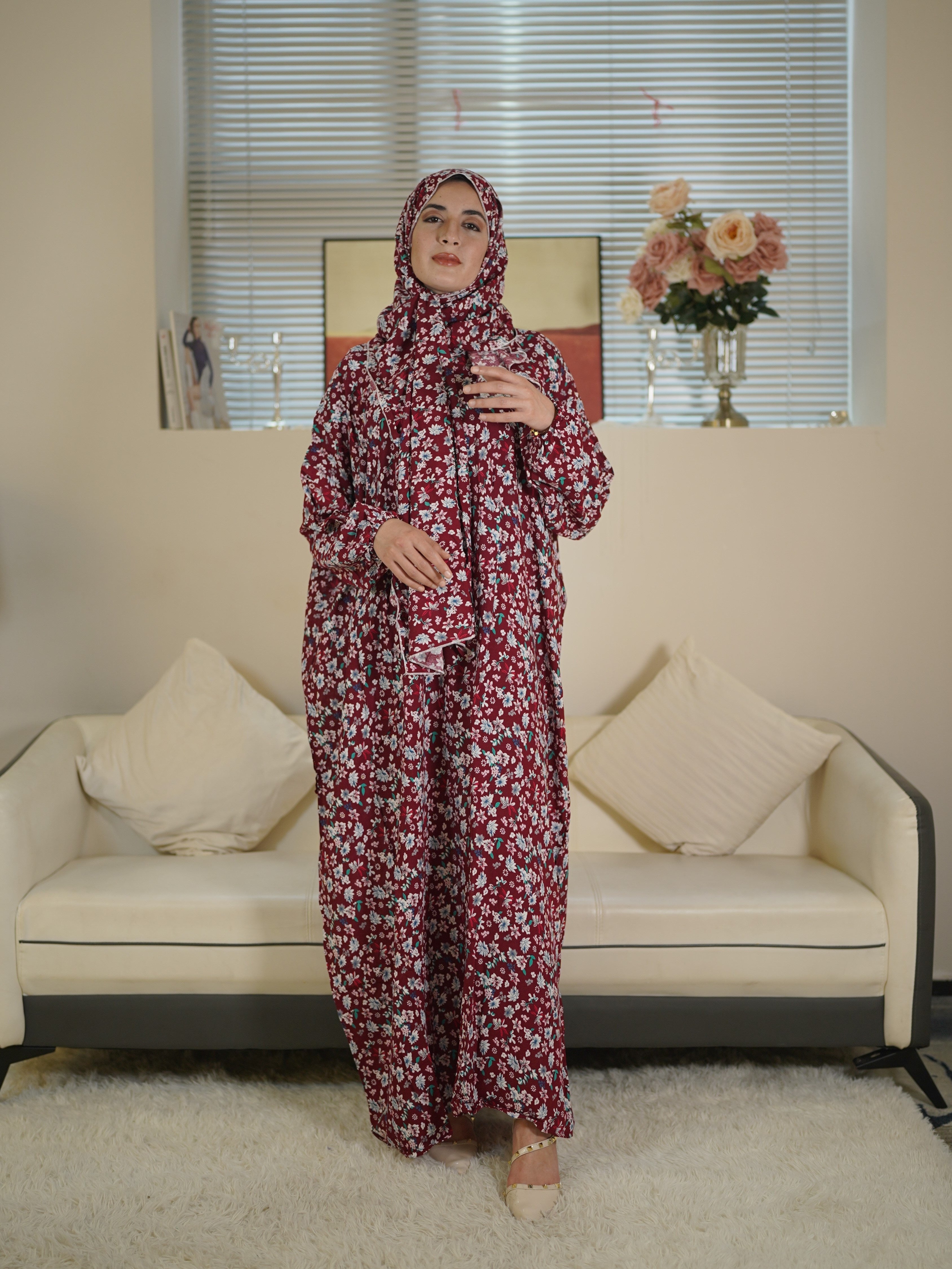 Plus Size Floral Maxi Dress Long Sleeve Modest Hijab Fashion