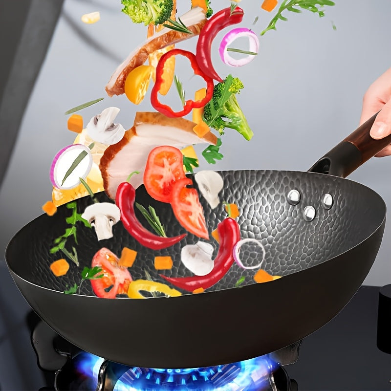 11 dona zanglamas po'latdan yasalgan wok va uglerod po'latidan tayyorlangan qovurish panalari, yog'och qopqoq bilan, tekis pastki, faqat qo'l bilan yuvish, induksiya, elektr, gaz va halogen pechlar uchun mos - 32.0 sm