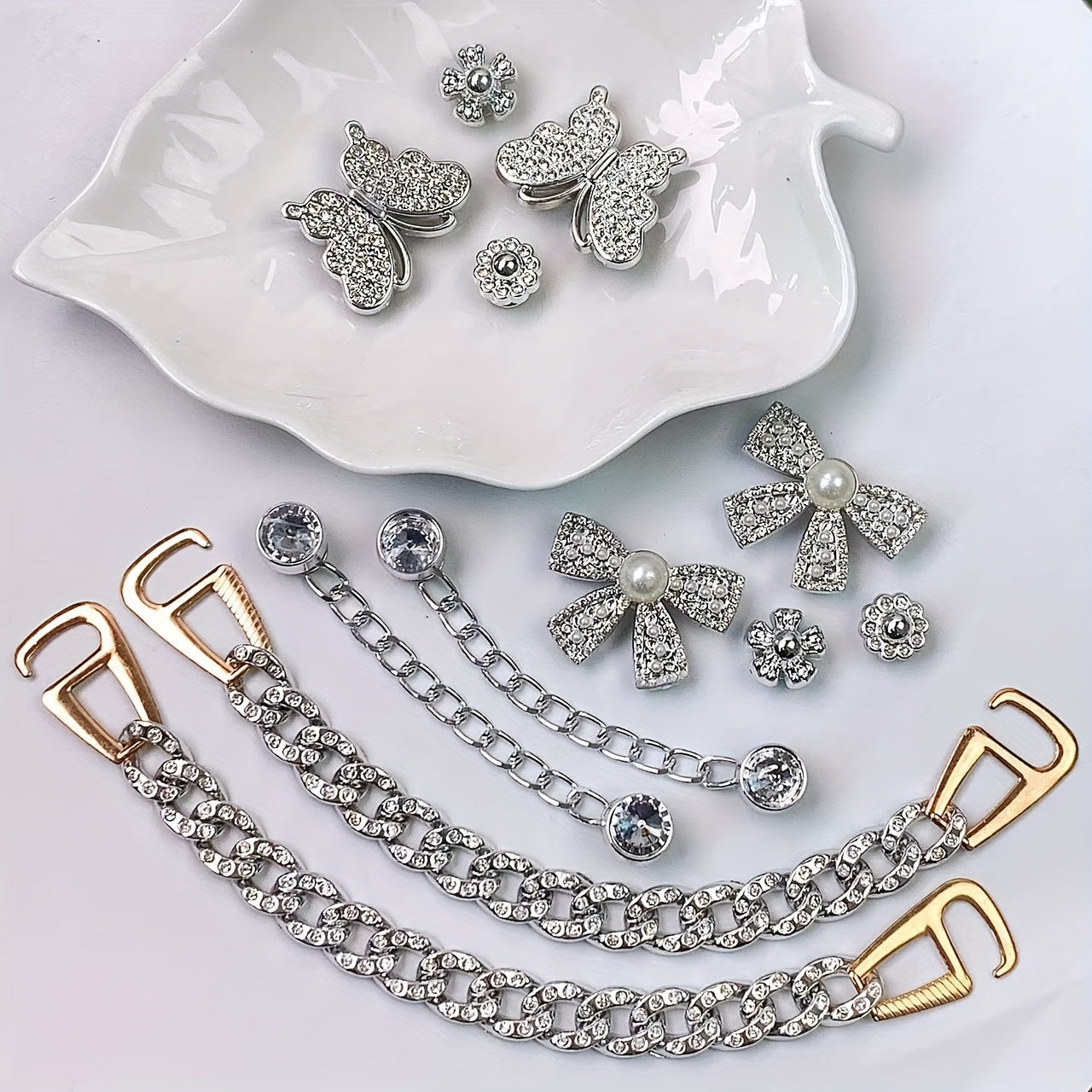 Women Silvery Bow Sunflower Butterfly Shoe Accessories Set for Clogs Sandals