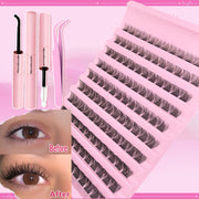 DIY Eyelash Extensions Kit with Glue 0.07mm Thick 10-18mm D Curl Natural Style
