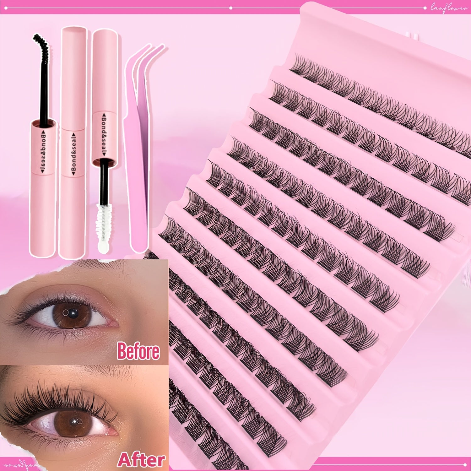 DIY Eyelash Extensions Kit with Glue 0.07mm Thick 10-18mm D Curl Natural Style