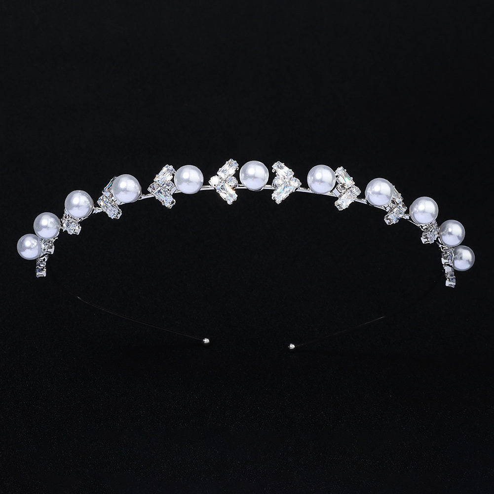 Silvery Rhinestone Crystal Hairband with Faux Pearls for Bridal Parties Weddings