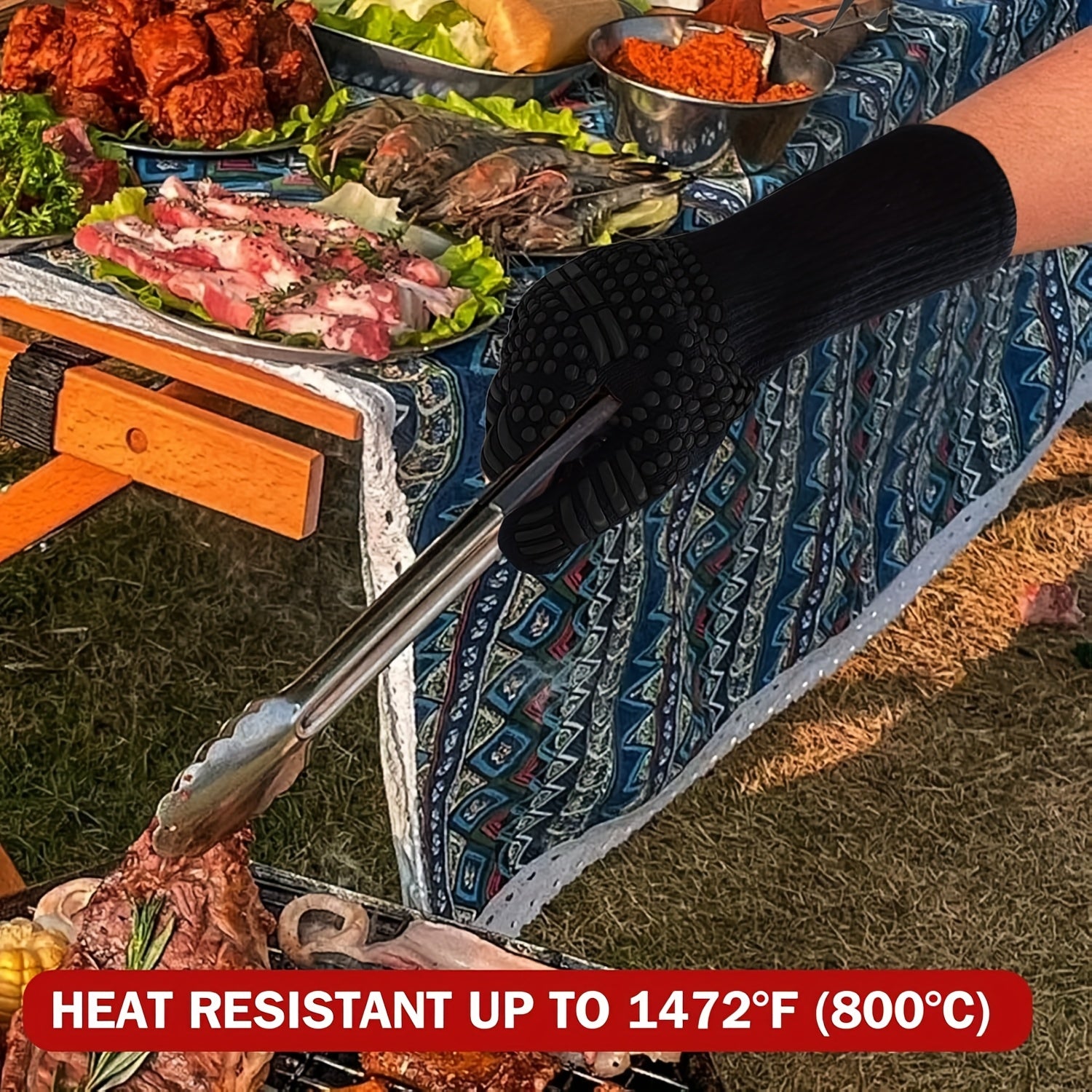 Silicone Grilling Gloves for BBQ Outdoor Cooking Non-Slip Washable