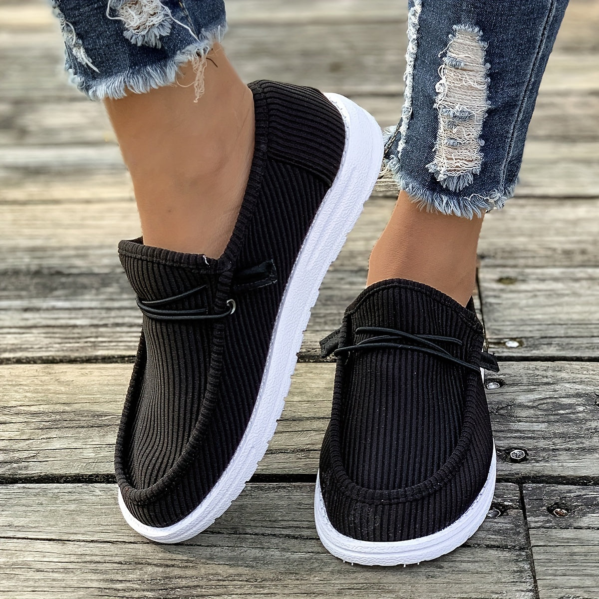 Women's Solid Color Loafers Slip-On Low Top Fabric Casual Shoes for Fall