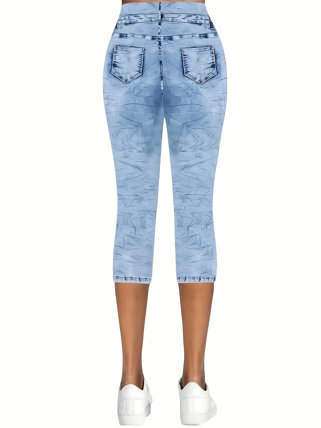 Women's Plus Size Stretch Denim Print Shorts Light Blue Casual Summer