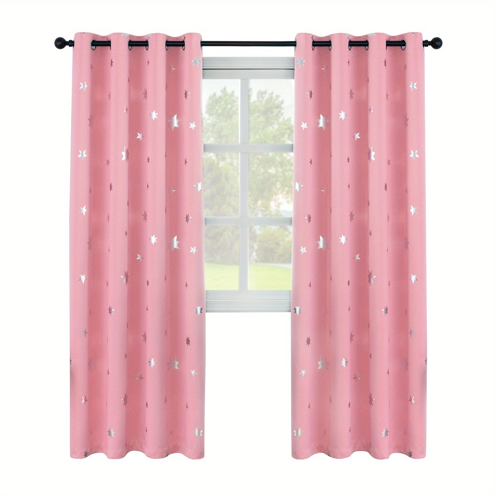 Blackout Curtains with Star Foil Print Thermal Insulated Room Darkening for Bedroom
