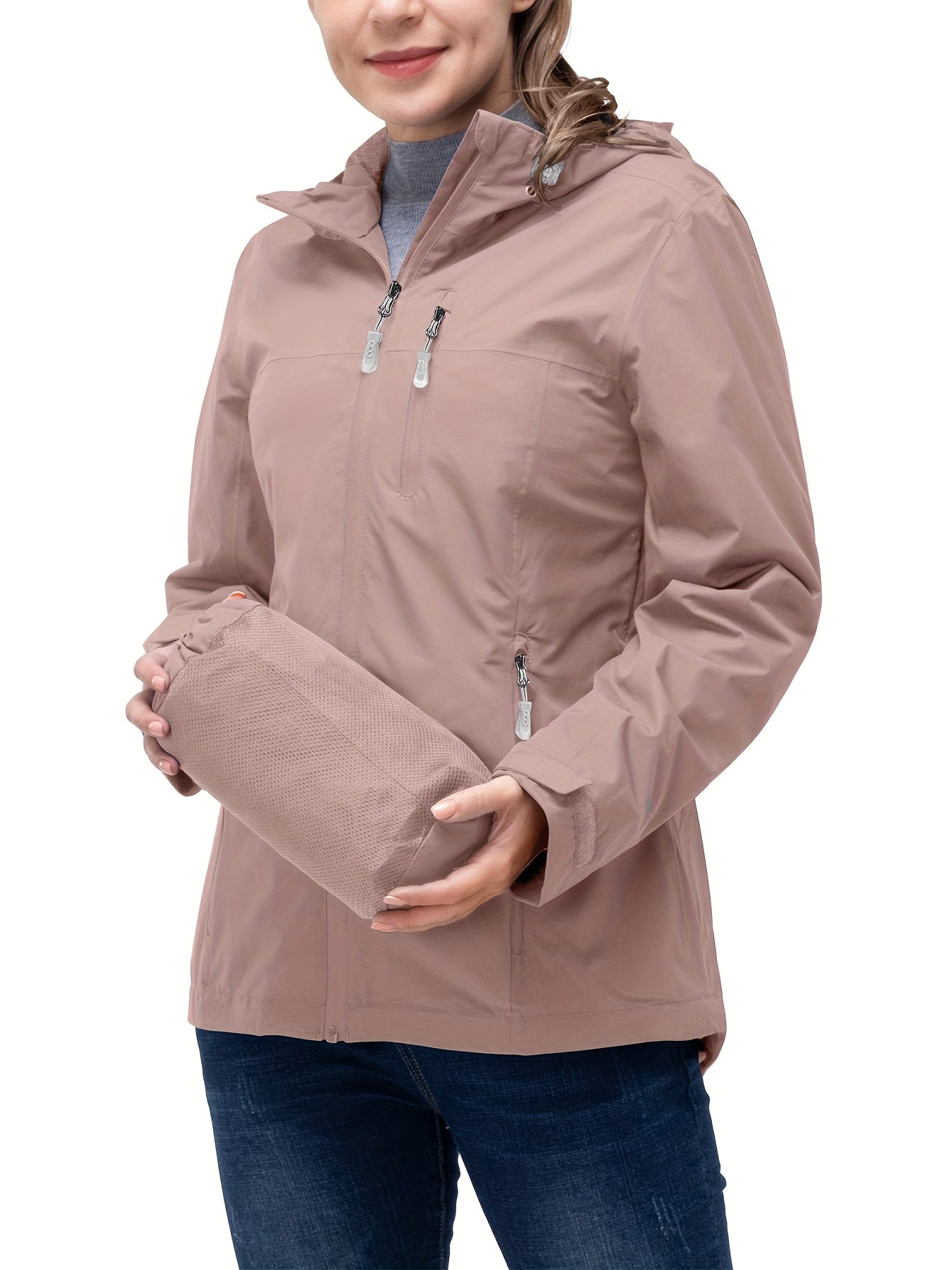 Women's Packable Lightweight Windbreaker Jacket with Hood and Inner Pocket