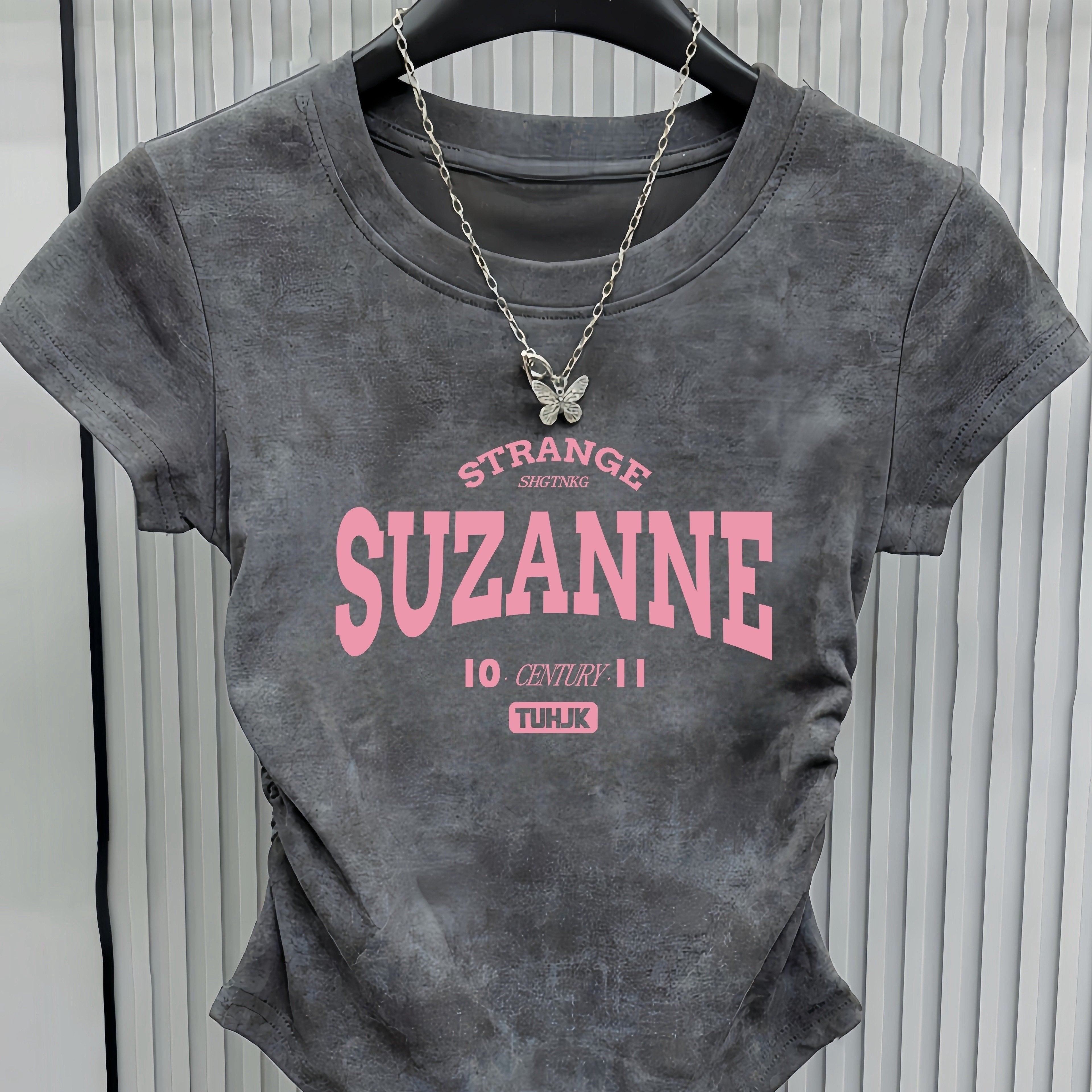 Women's Y2K Letter Print T-Shirt Cotton Blend Crew Neck Short Sleeve Spring Summer Fall