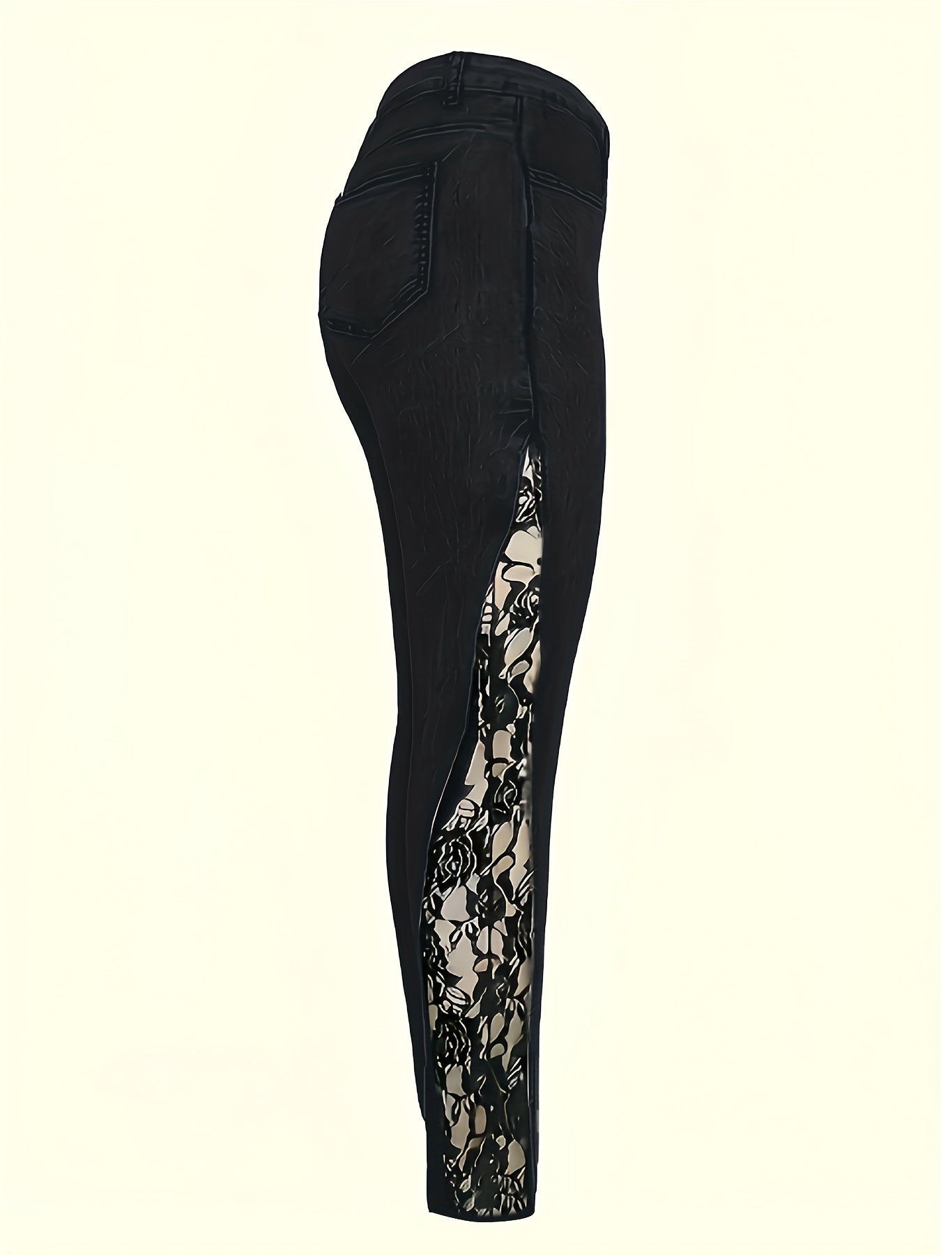 Серые узкие джинсы с высокой талией, кружевной отделкой, полосатым декором, из денима, для всех сезонов