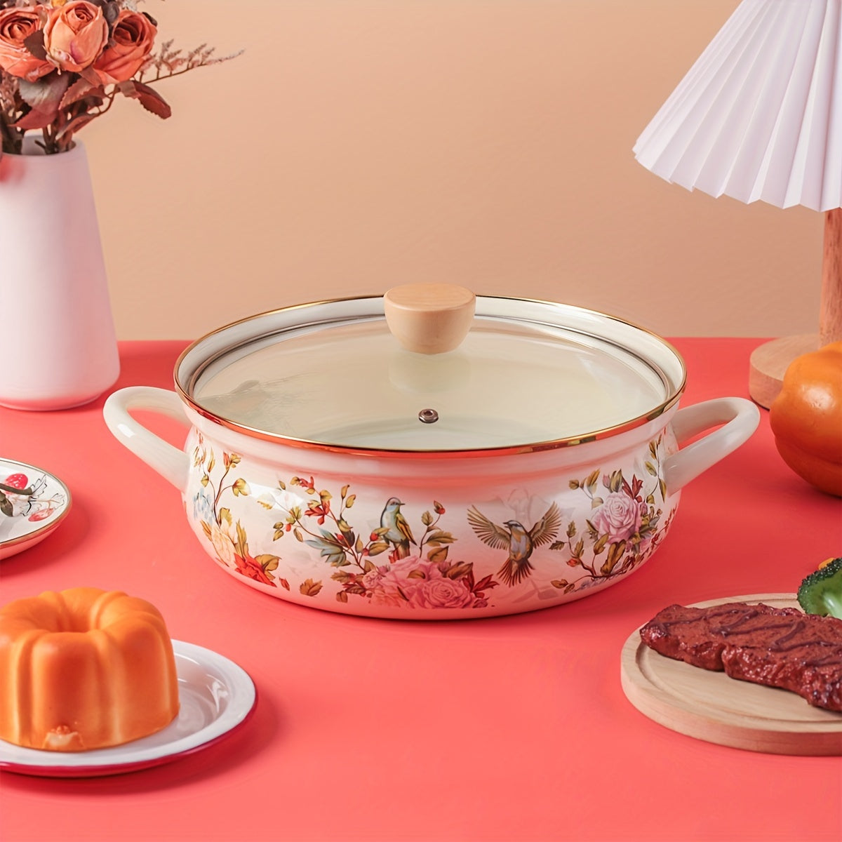 Enamel Cooking Pot 25.91cm for Soup Stew Seafood Non-Stick Kitchen Use