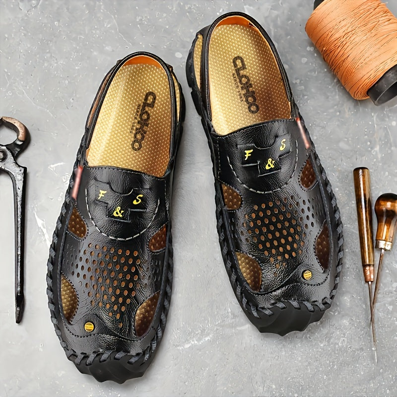 Ikki qatlamli sigir terisi va kauchuk pastki qismiga ega qo'l mehnati bilan tayyorlangan erkaklar poyafzallari, tikilgan, yopishtirilmagan, nafas oladigan va zamonaviy dizayn.