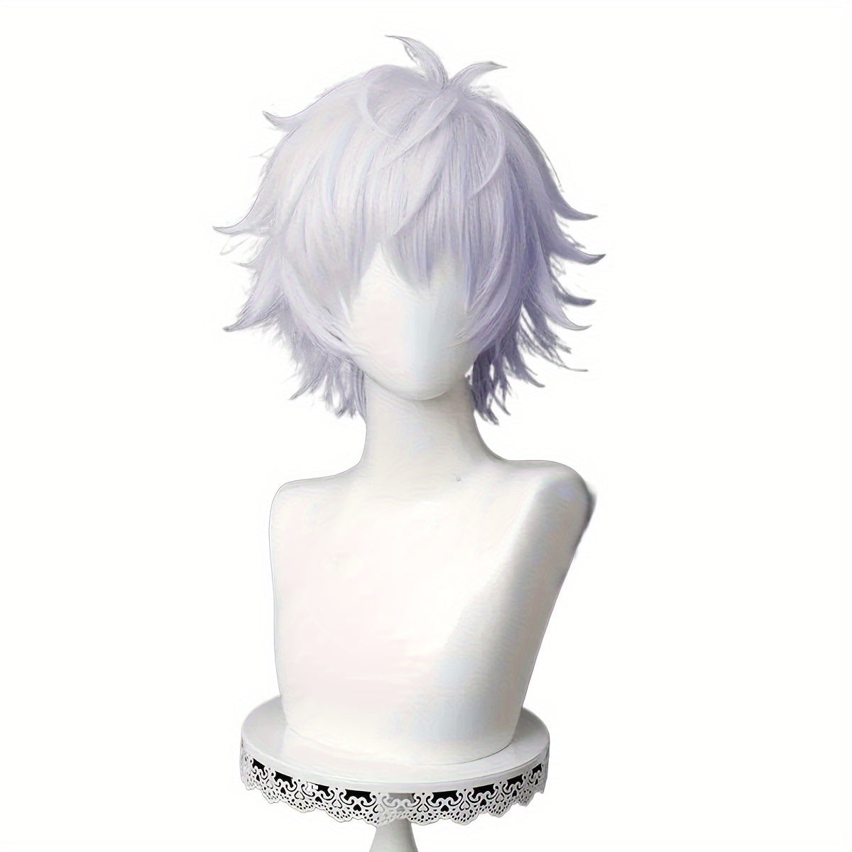 Silver Synthetic Hair Short Layered Wig for Men’s Anime Cosplay