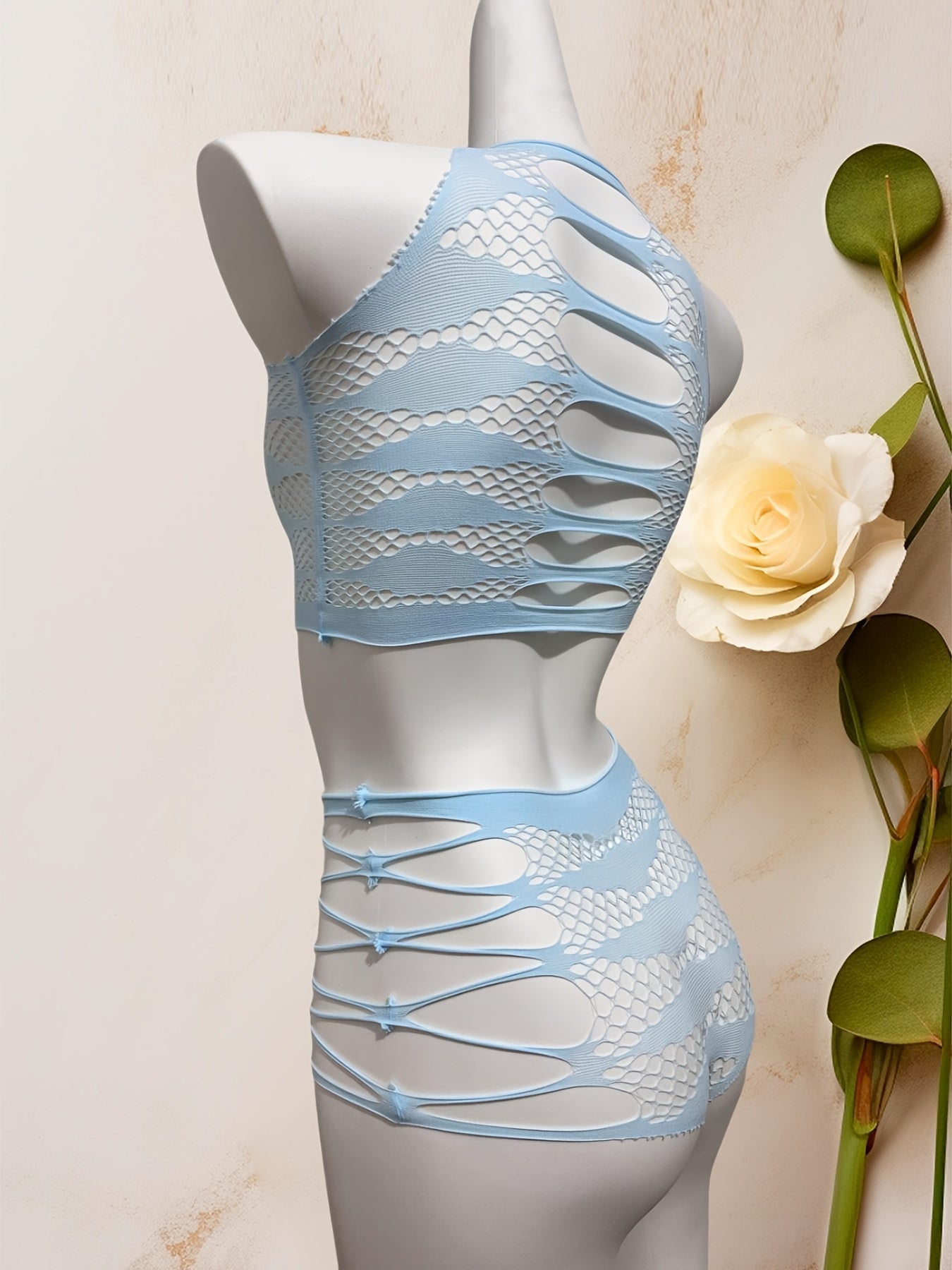 Osmon Moviy Bo'sh Qoplangan Tarmoq Yuzi va Ichki Kiyimlar To'plami Jozibador Elastik Ichki Kiyim 2ta