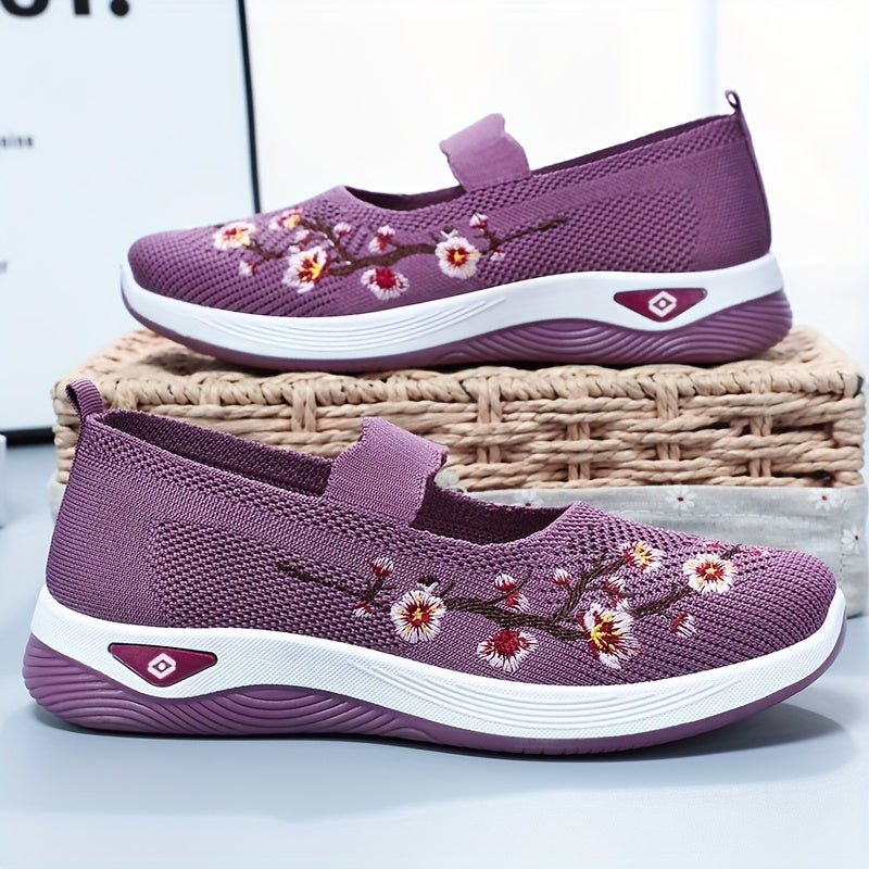 Women Breathable Casual Sneakers Slip-On Loafers Floral Pattern