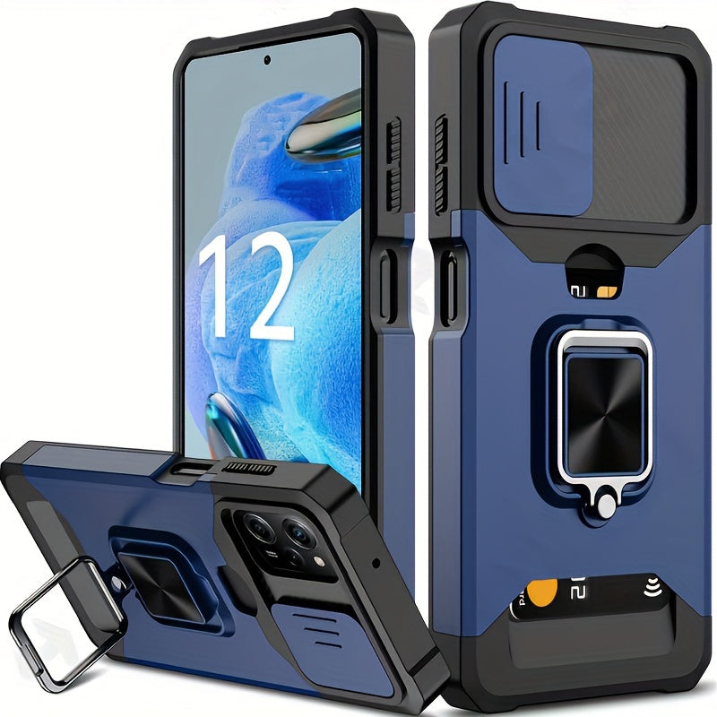 Heavy-Duty Shockproof Phone Case with Metal Stand and Card Slot for Redmi Note 13 Pro Plus 12 Pro 11 Pro