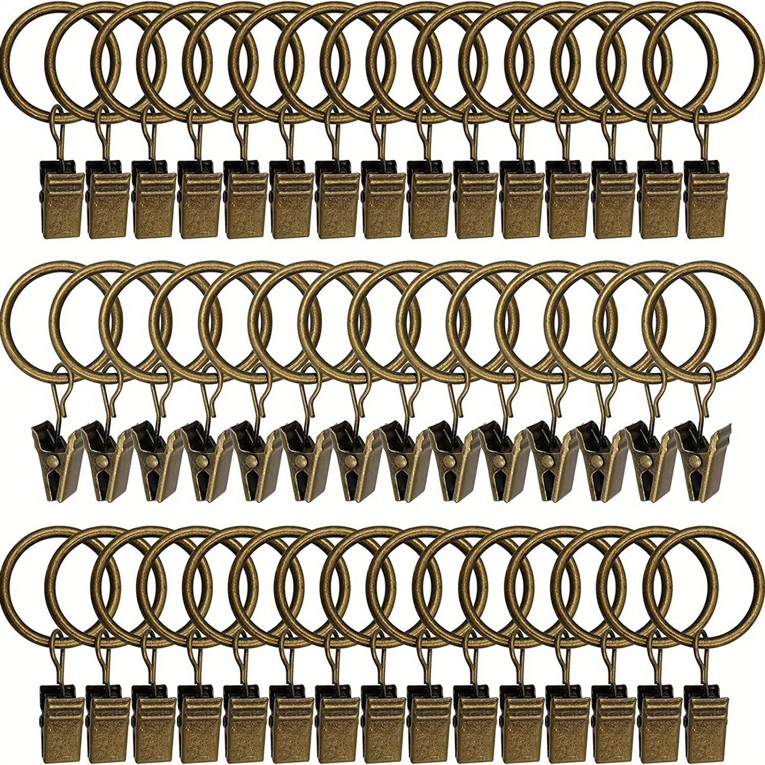 44 Gold Curtain Rings Clips Set for 5/8 Inch Rods with Hooks and Rings