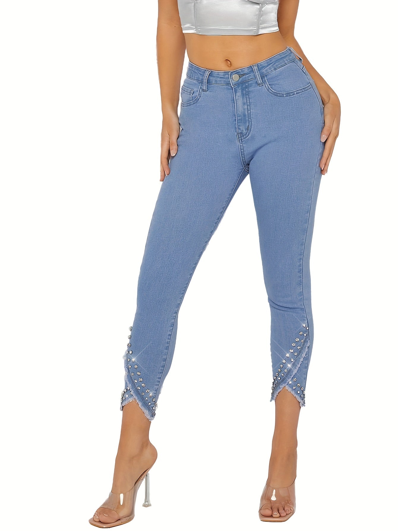 Women's Plus Size Slim Fit Elastic Diamond Hem Nine-Tenths Pants