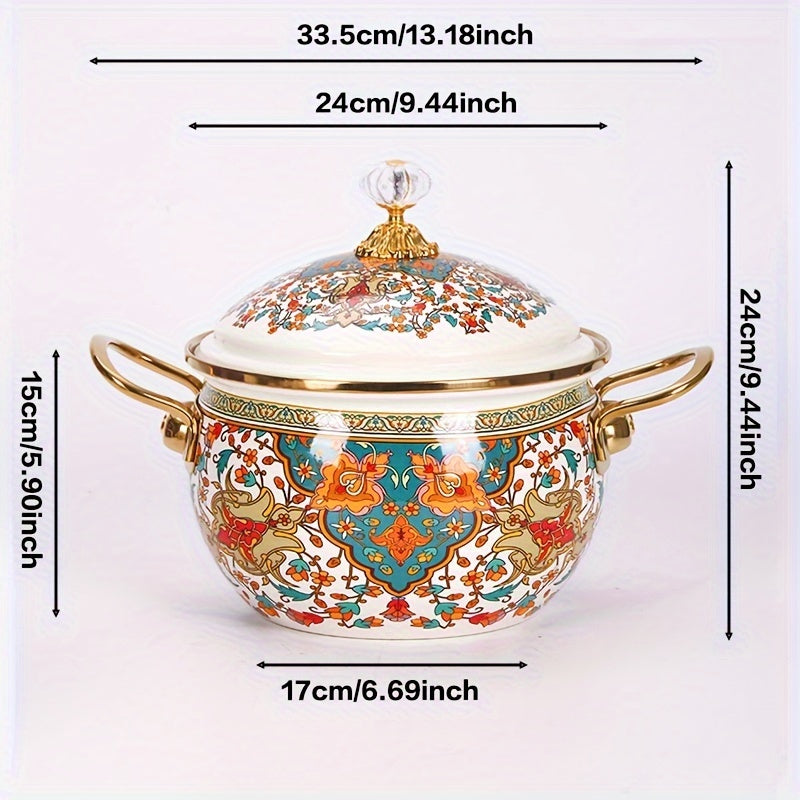 Rang-barang emal olma shaklidagi qozon, pishirish va xizmat qilish uchun, issiqlikka chidamli, oson tozalanadi