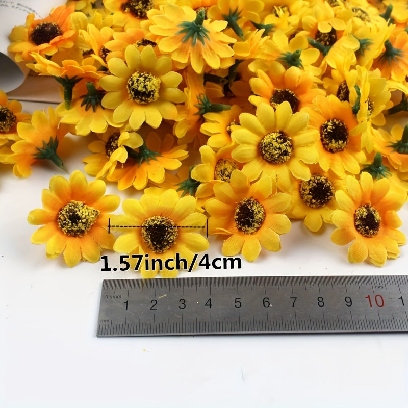 Paquete de 100 cabezas de girasol artificial de 1.57 pulgadas para decoración navideña y de interior