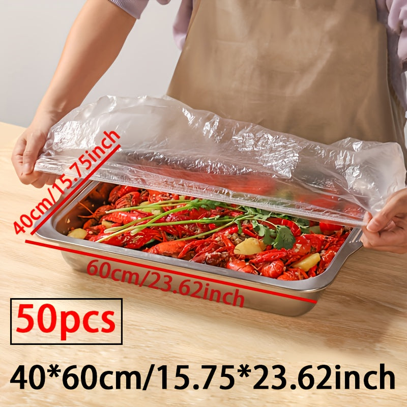Set of 50 Clear Plastic Food Covers for Trays 25x35cm and 30x40cm