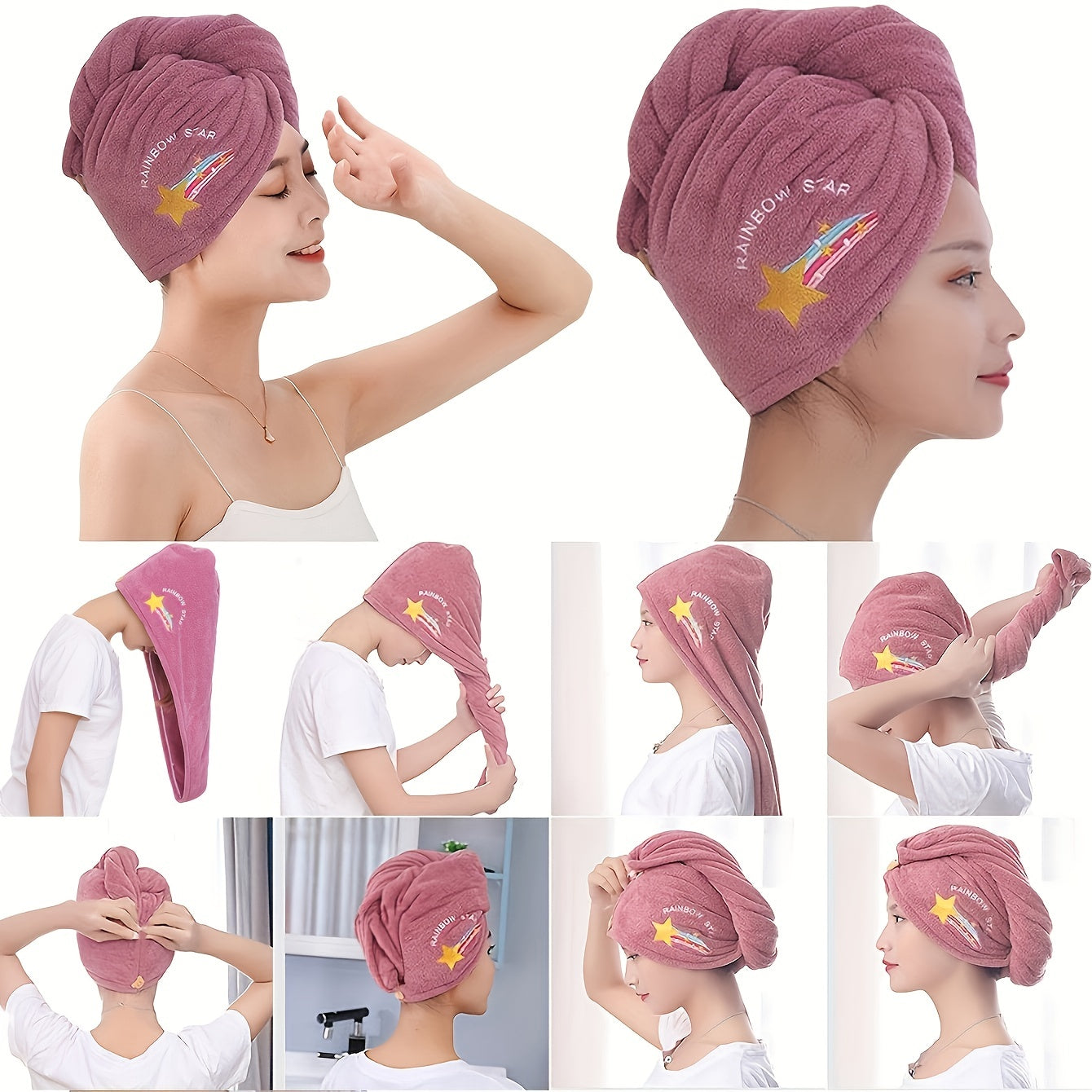 Cute Cartoon Hair Towel with Button for Quick Drying