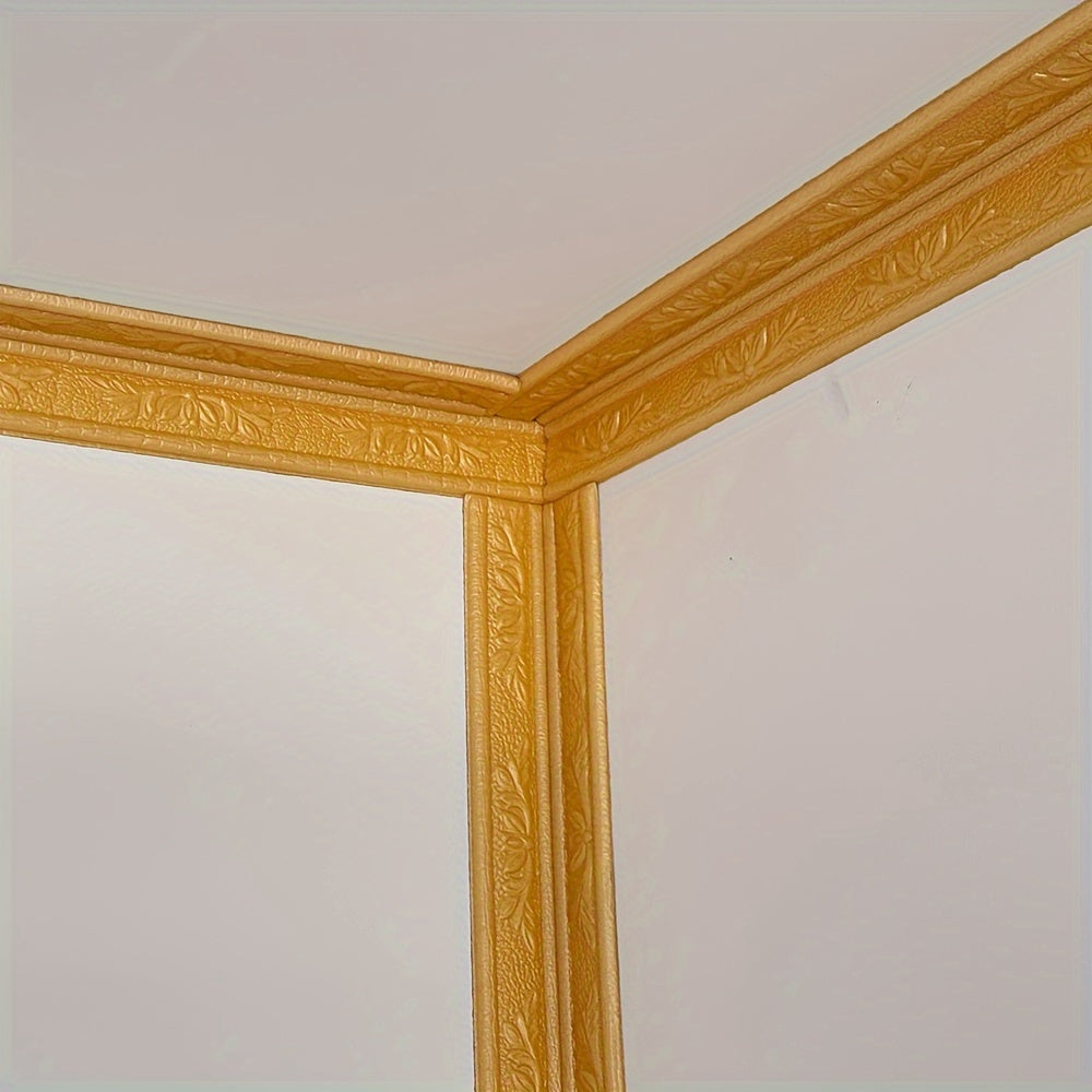 Golden Floral Self-Adhesive Vinyl Wall Trim with Leaf Pattern for Ceilings and Walls 230cmx8cm