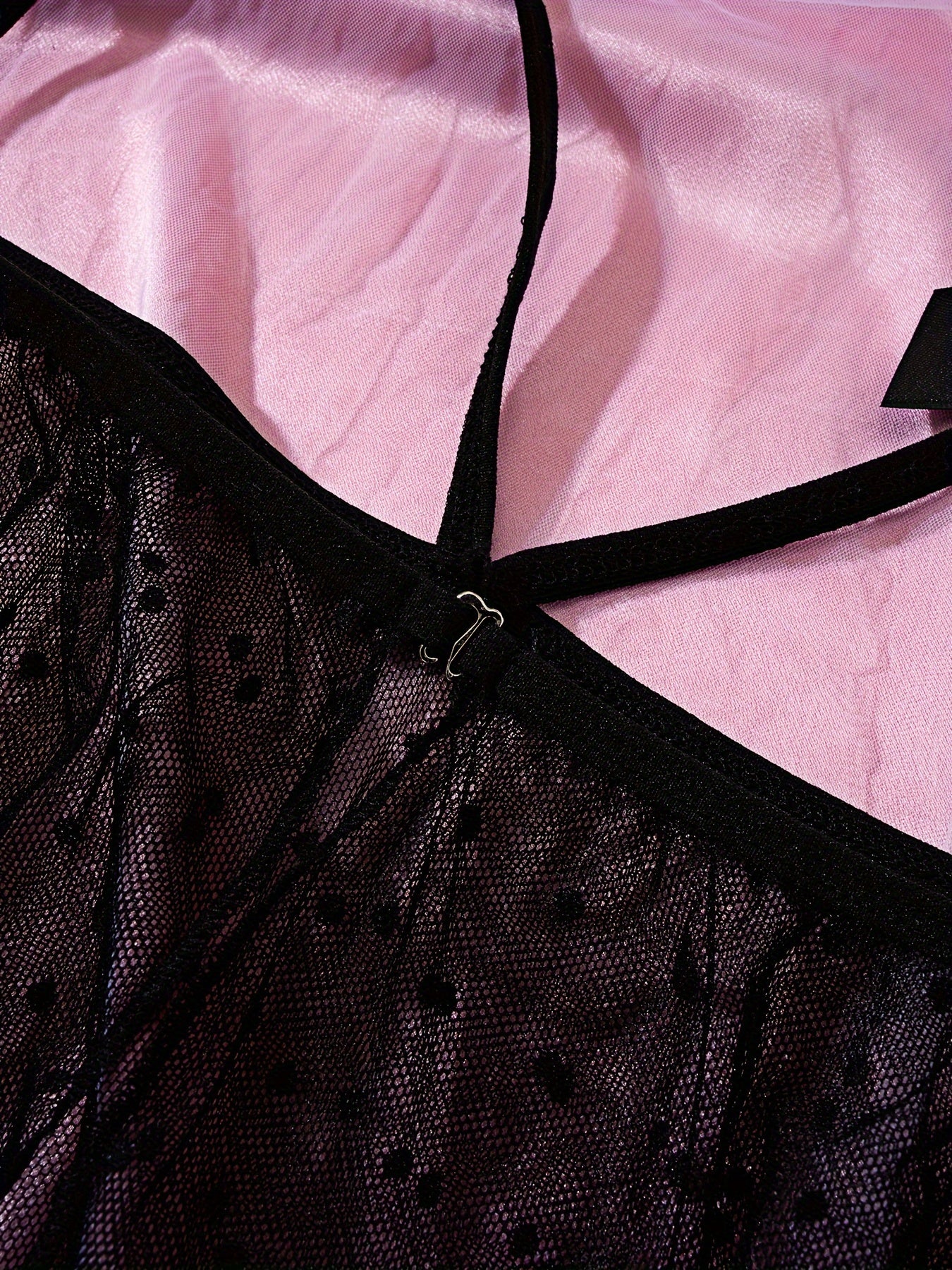 Women's Black Backless Babydoll Lingerie with Halter Neck and High Slit