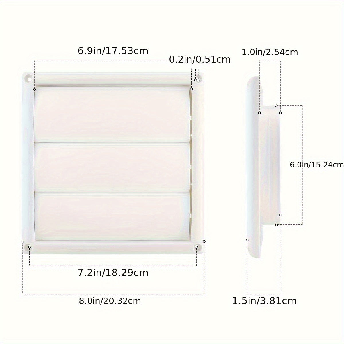 White Dryer Vent Cover with Screen for Exterior Wall Vent Hood Outlet 10.16cm x 15.24cm