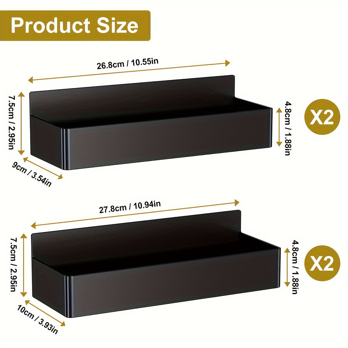 4PCS Magnetic Refrigerator Spice Racks Large Capacity Space-Saving Black