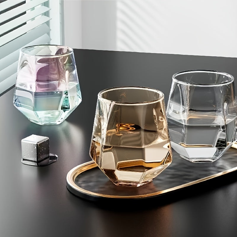 Set of 6 Geometric Glass Cups for Water Juice Whiskey Milk Tea