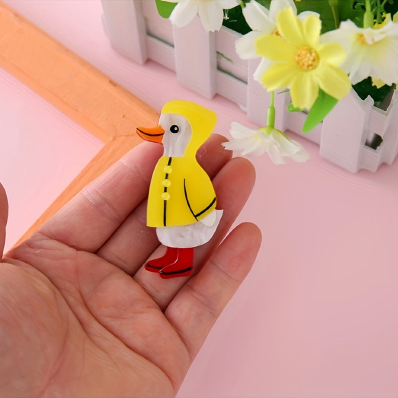 Sariq multfilm o‘rdak belbog‘ pinli akril brosh, vintage ilhomlantirilgan moda aksessuari kiyimlar, sumkalar, bayram kiyimlari uchun