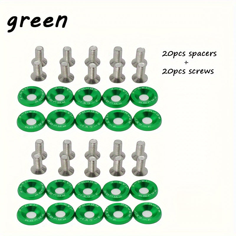 40 dona Alyuminiy M6x20 Avtomobil qopqog'i vintlari, ko'p rangli fastenerlar, avtomobilni modifikatsiya qilish uchun