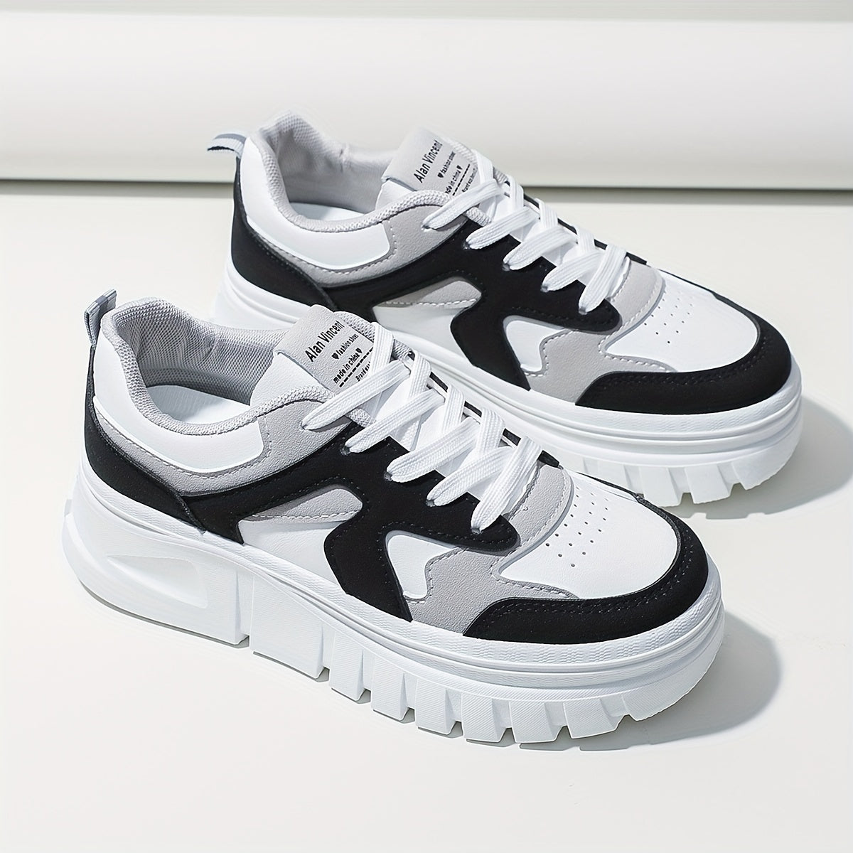 Zapatillas casuales de colorblock para mujer con cordones y plataforma para skate