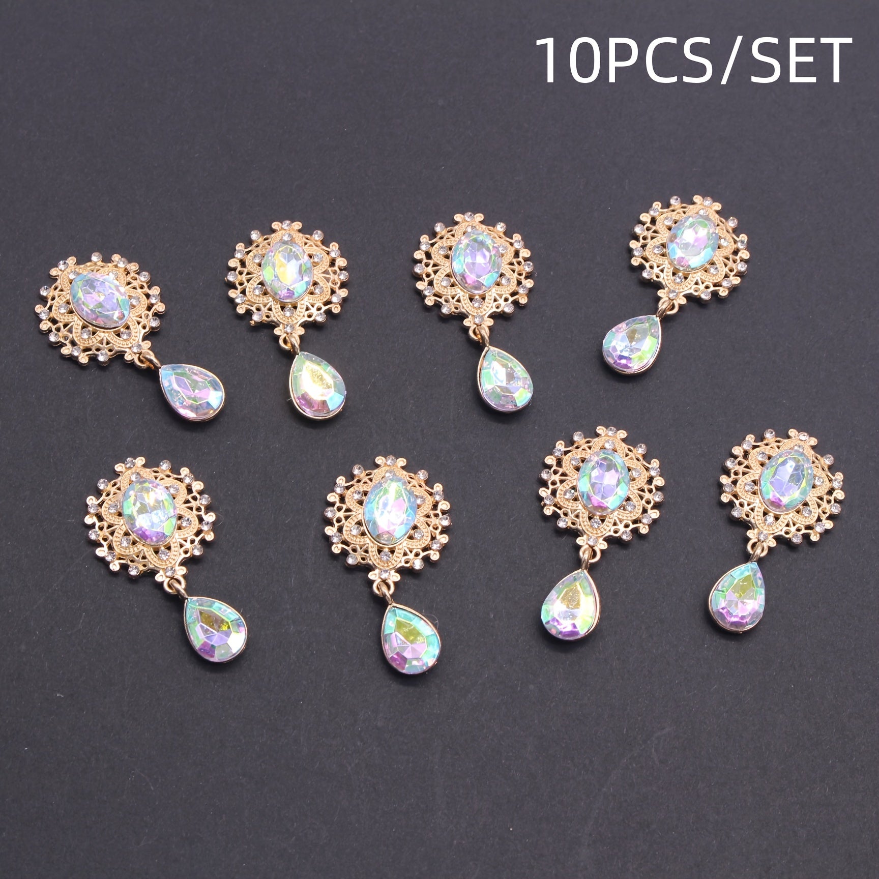 10Pcs Hair Ornaments Set Green Gemstone Water Drop Alloy Clips for DIY Jewelry