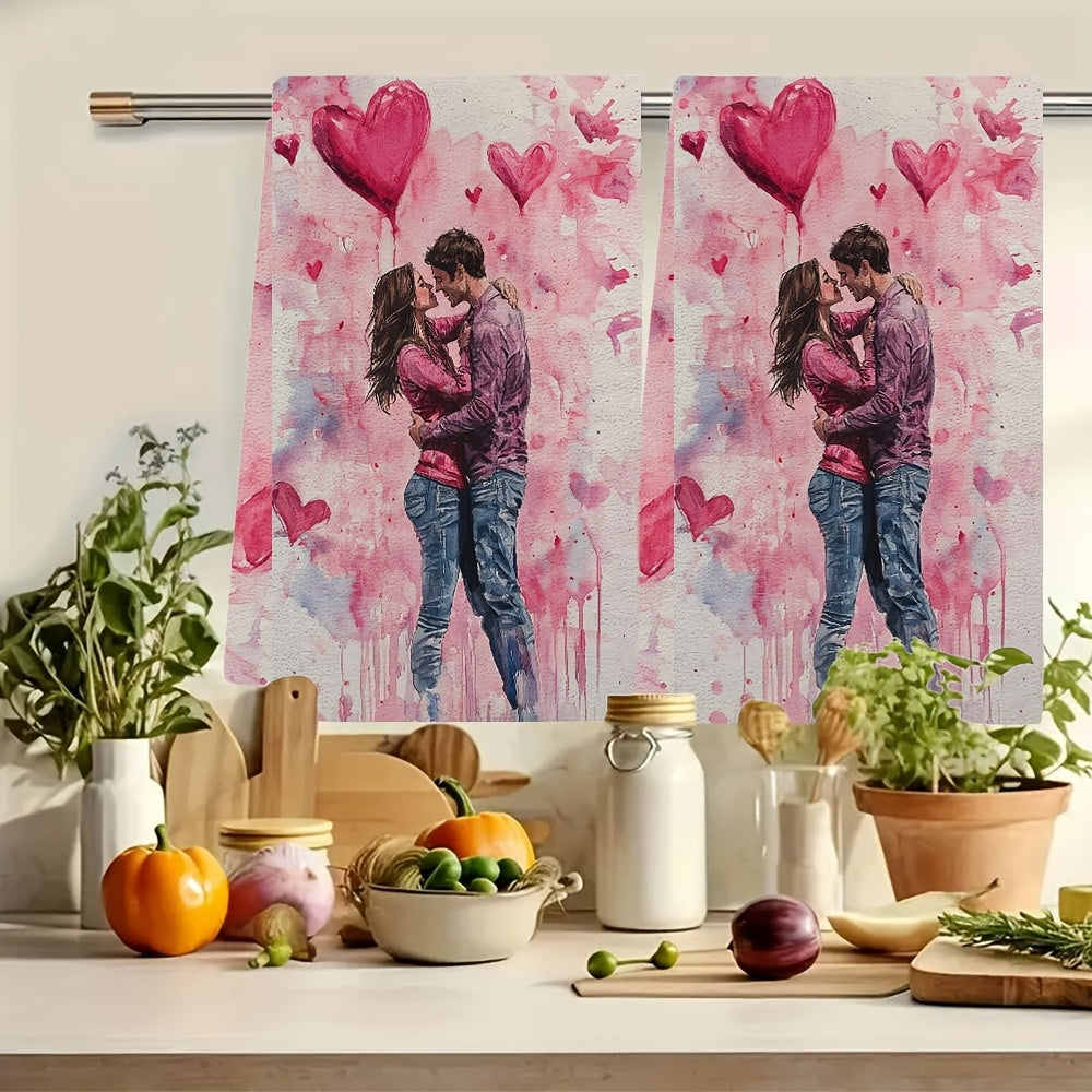 2 ta Sevgi uchun 14-fevral oshxona sochiqlari to'plami, Zamonaviy qirg'oq dizayni, Yuqori so'riluvchi polyester mato, To'plamda 16x24 dyuym o'lchamdagi, Bayram bezaklari uchun zamonaviy qo'l sochiqlari - SKU 2KYSYS1217571, Idish sochiqlari kiritilgan