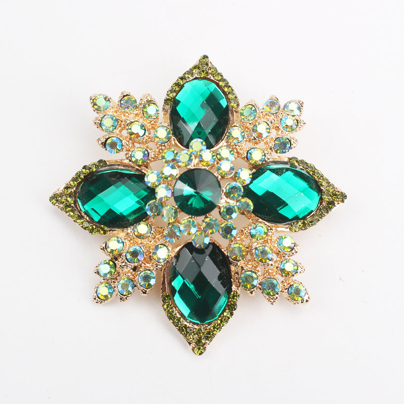 Vintage Green Rhinestone Flower Brooch Baroque Style Irregular Shape