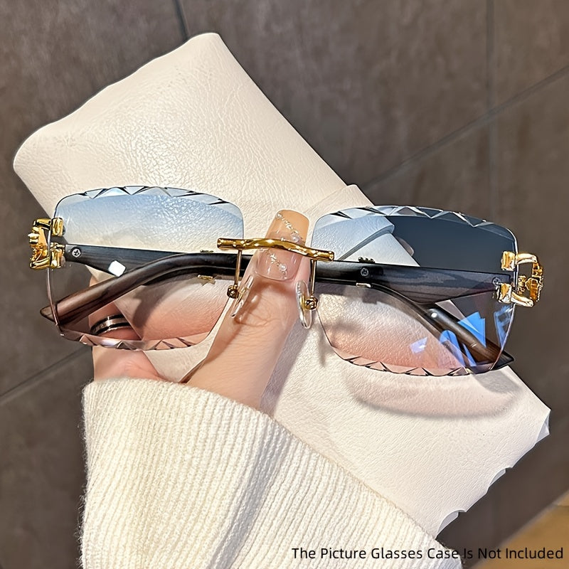 Модные безободковые очки с металлическим леопардовым акцентом и градиентными линзами для пляжа и активного отдыха