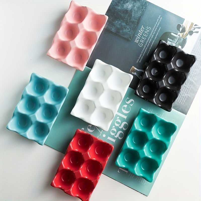 Colorful Ceramic Egg Tray Double Row 6 Cell Kitchen Storage and Preservation