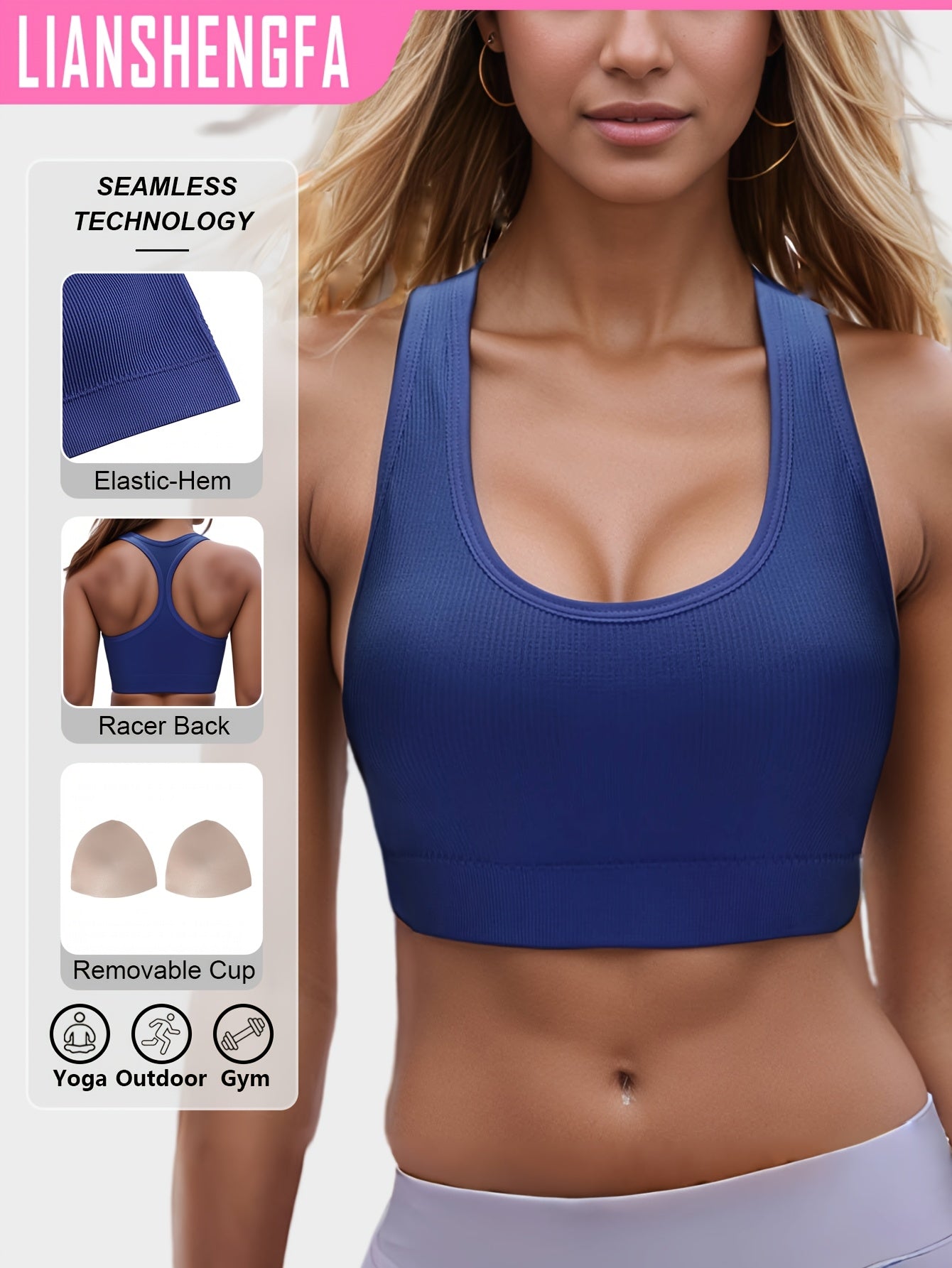 High-Elastic Sports Bra for Intense Workouts Seamless Shockproof Racerback Breathable