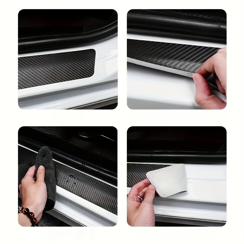 Car Door Sill Protectors Carbon Fiber Self-Adhesive 9 Pieces for All Vehicles