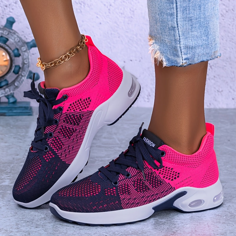 Women's Breathable Color-Blocked Knit Running Shoes for Casual Fitness