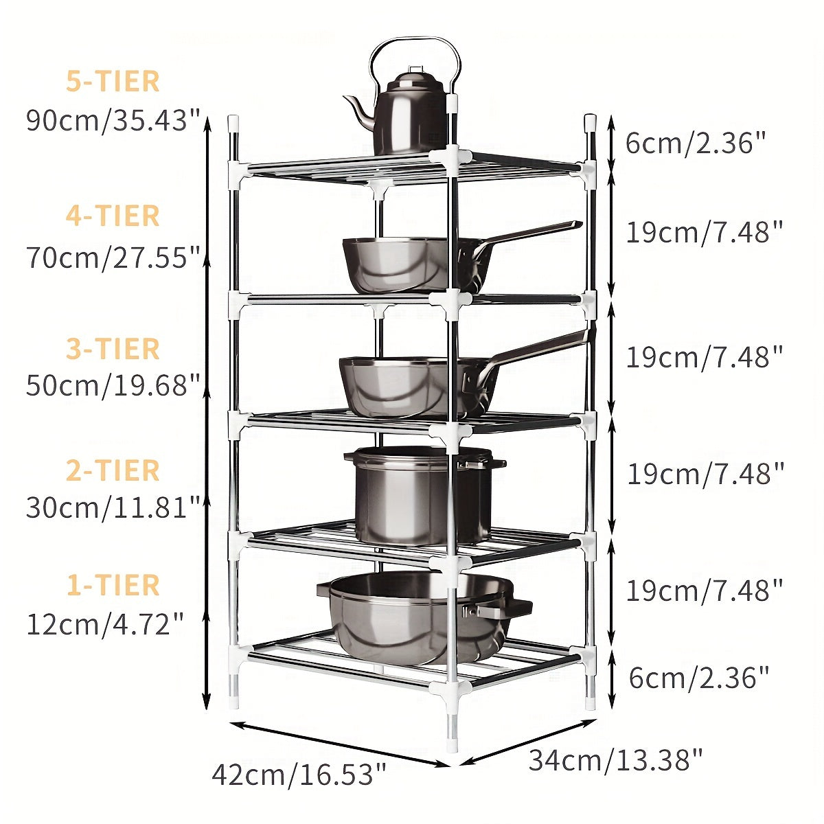 Multi-Tier Stainless Steel Storage Shelf for Kitchen Bathroom Balcony