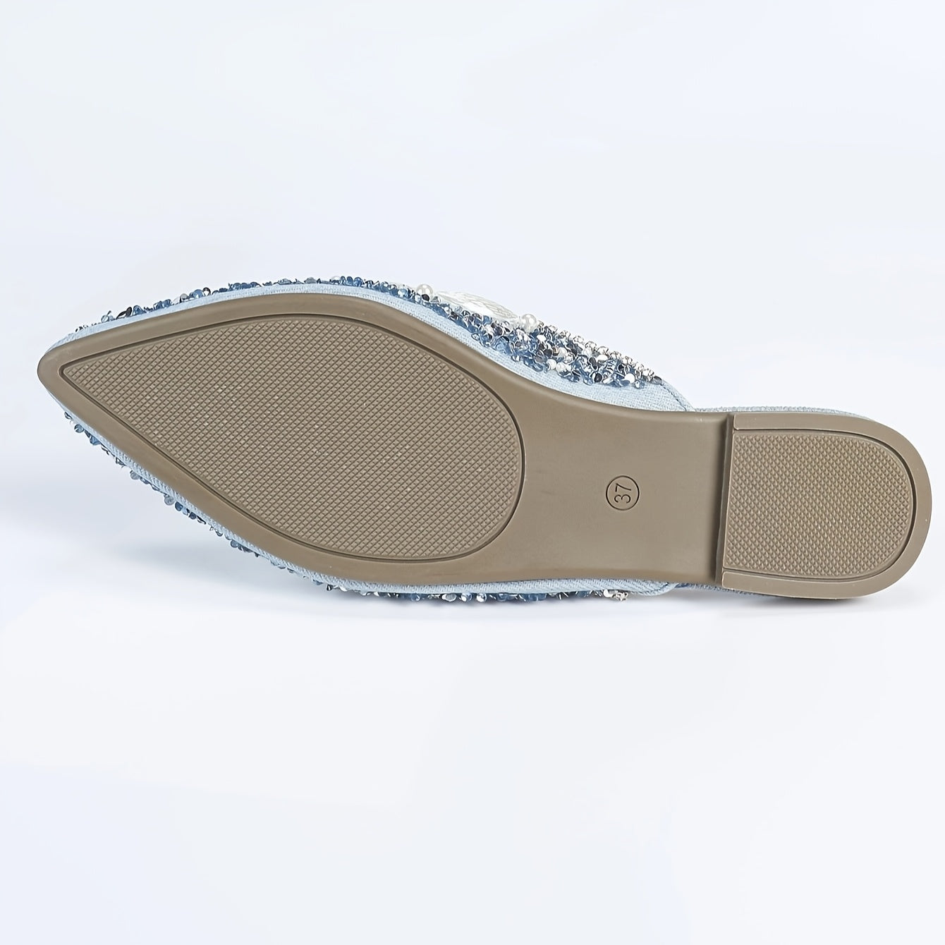 Women's Glitter Rhinestone Flat Mules Slip-On Backless Summer Sandals