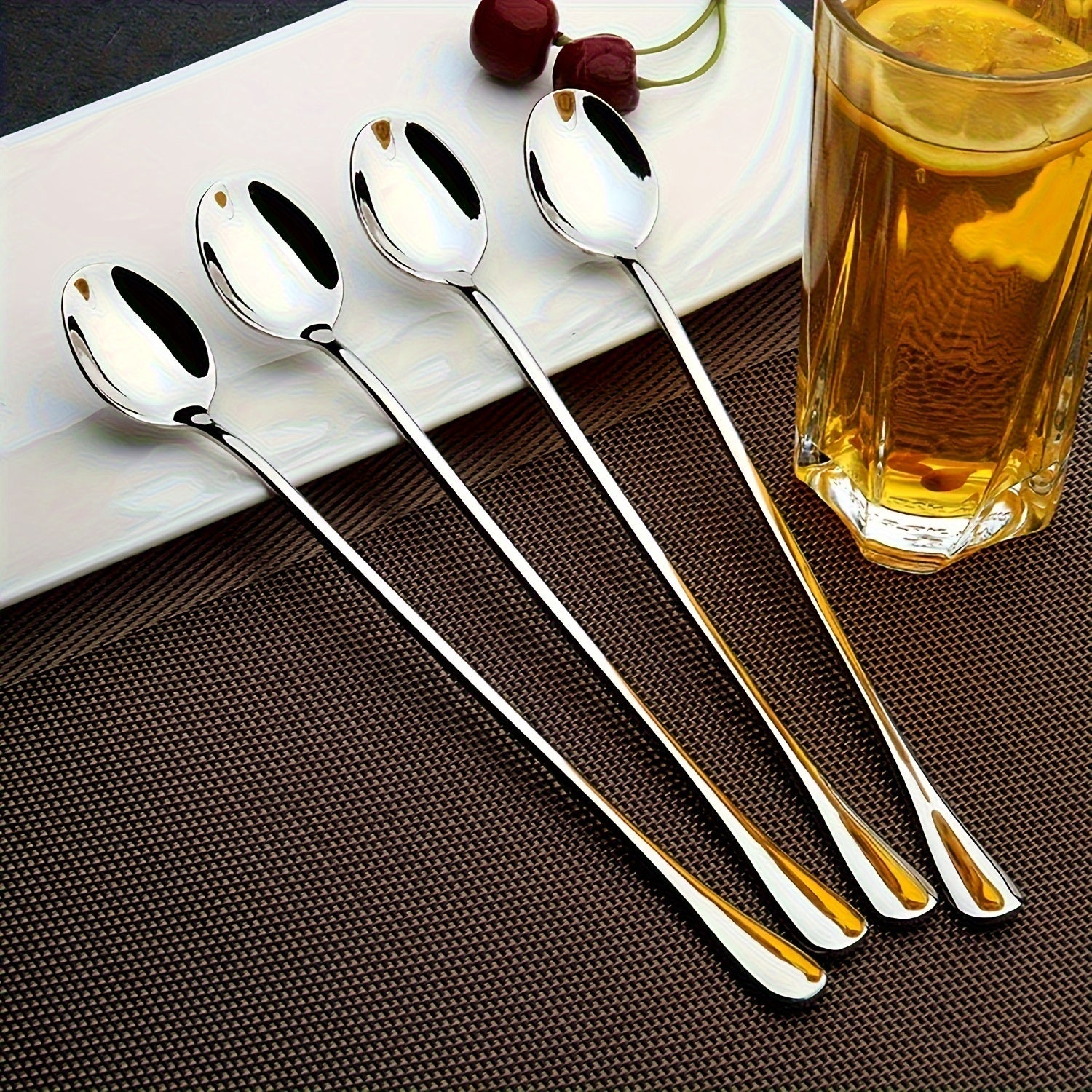 Set of 10 Stainless Steel Long-Handled Kitchen Spoons for Cooking and Serving