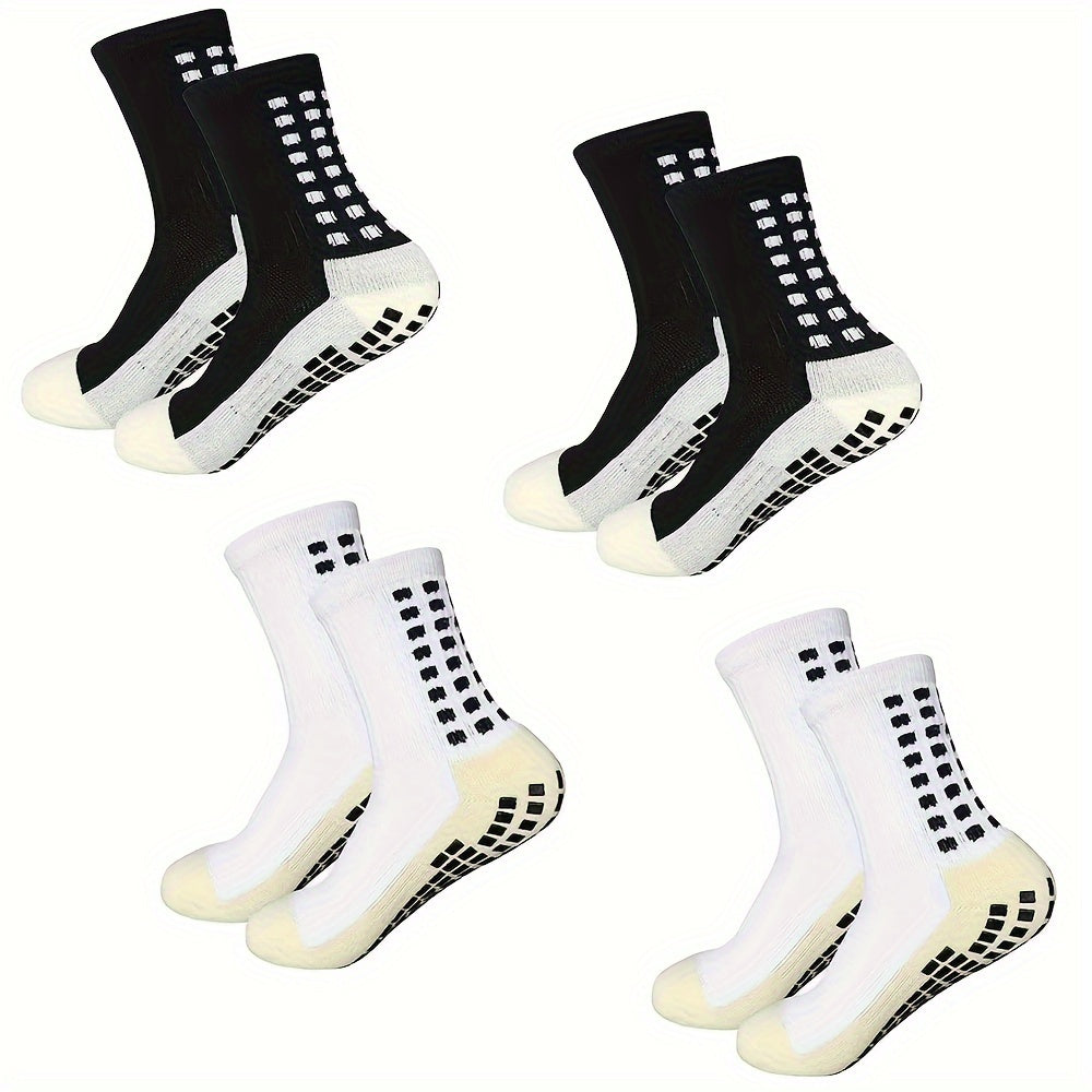 Men's Football Socks 4 Pairs Knit Polyester Terry Bottom Anti-Slip Wear-Resistant